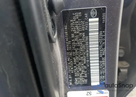 2019 Toyota Camry L из США, поврежденный, VIN 4T1B11HK9KU299786